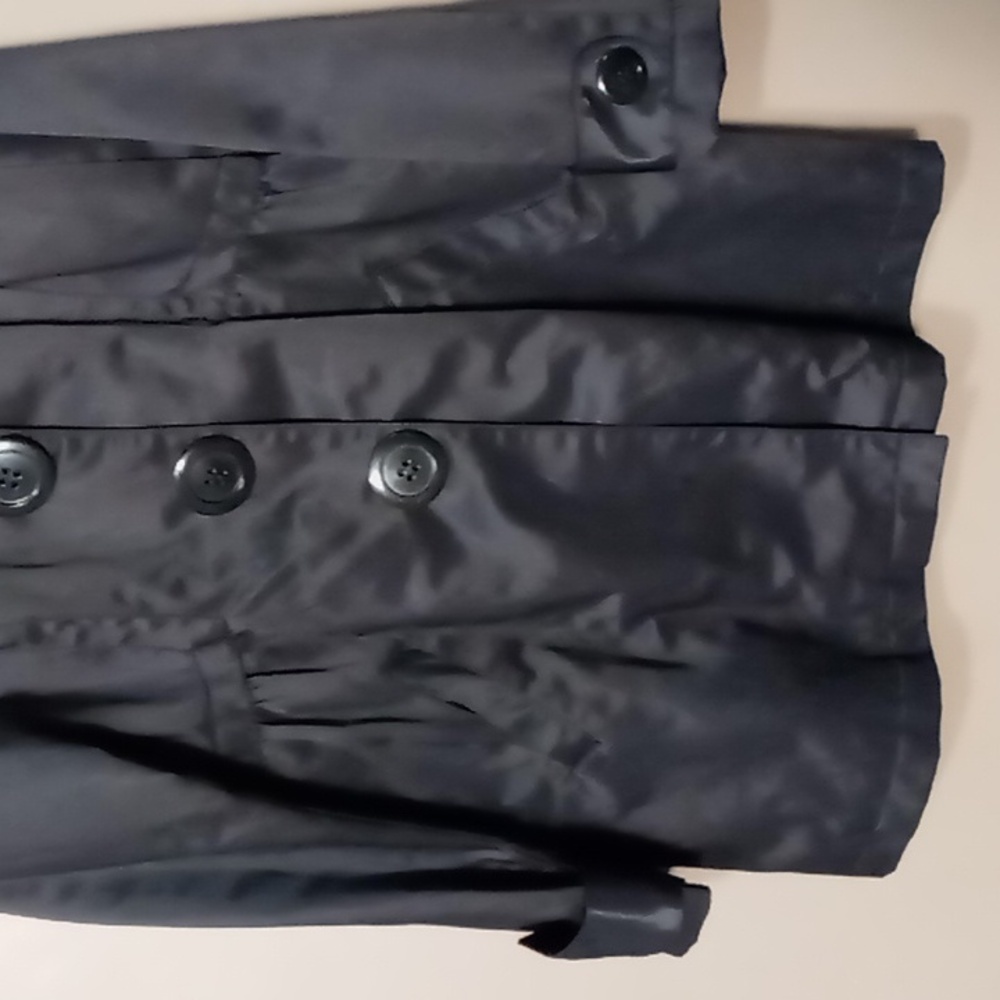 Maurices Black Short Trench Style Jacket w Big Buttons, Teal Lining Size L - Picture 9 of 10
